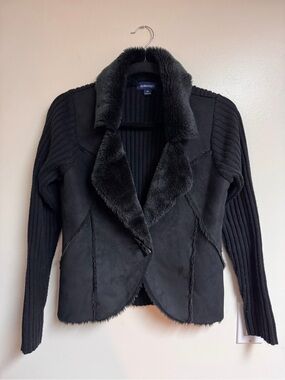 Black Faux-Shearling Trim Moto Jacket